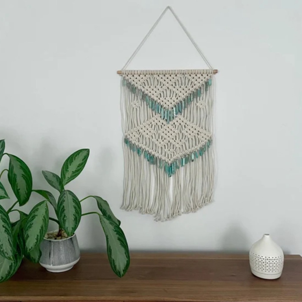 Amazonite Crystal Stone Beads Macrame Wall Hanging